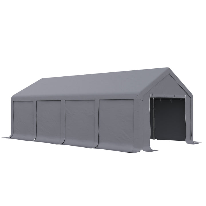 Outsunny 4 x 8 m Patio Garden Party Canopy, Outdoor BBQ, Wedding, Camping Gazebo Tent, Car Canopy Shelter w/ Side Panels &amp; Zipper Door, Dark Grey