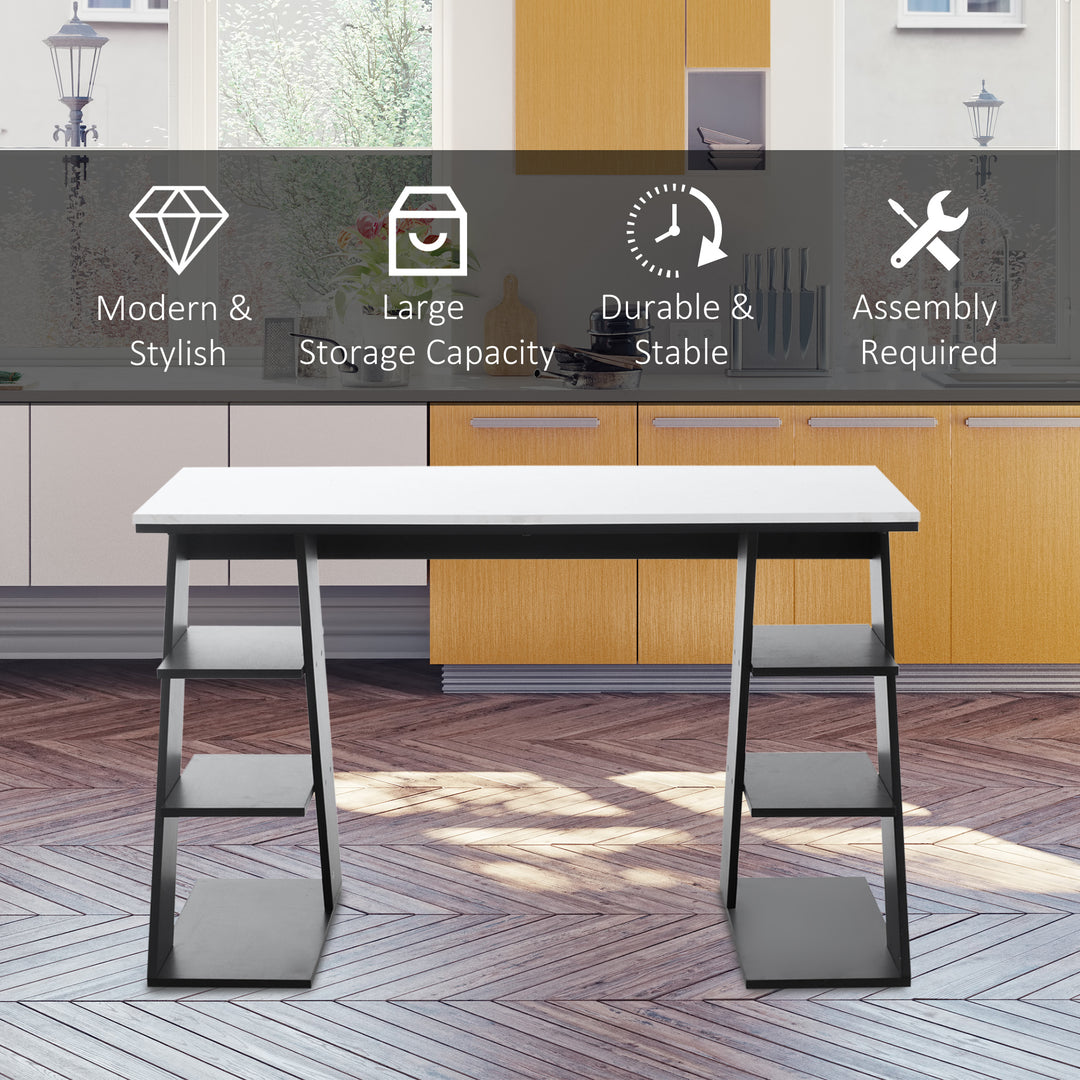 Modern Dining Table for 2 People, Kitchen Table with Storage Shelves for Dining Room, Living Room, White and Black