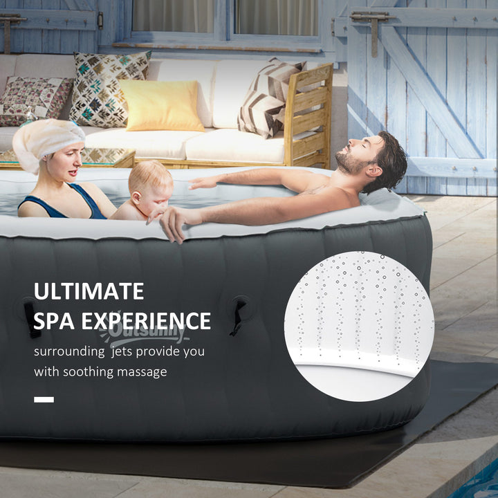 Outsunny Square Hot Tub Inflatable Spa Outdoor Bubble Spa Pool with Pump, Cover, Filter Cartridges, 4-6 Person, Grey