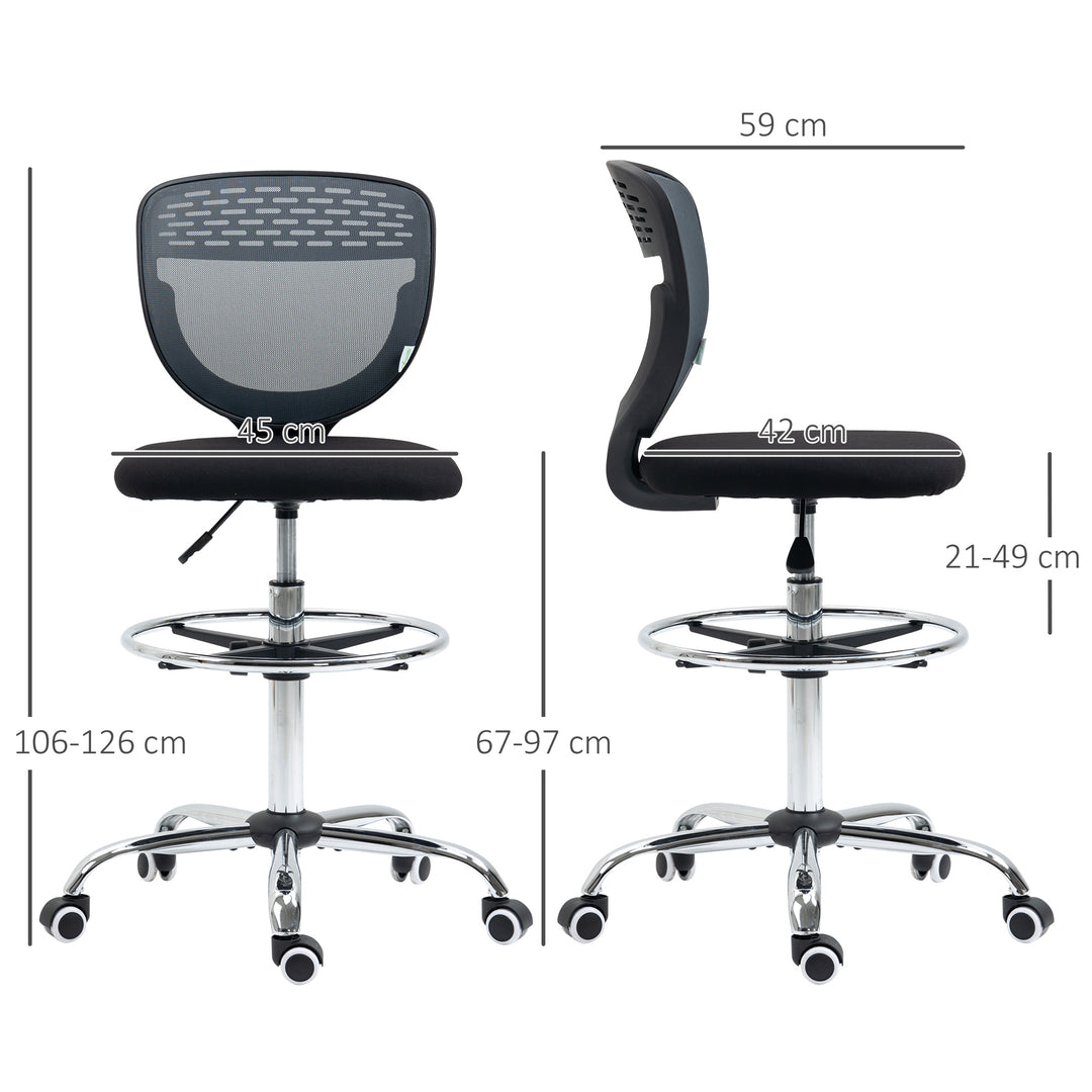 Vinsetto Drafting Chair, Swivel Office Draughtsman Chair, Mesh Standing Desk Chair with Lumbar Support, Adjustable Foot Ring, Armless, Grey