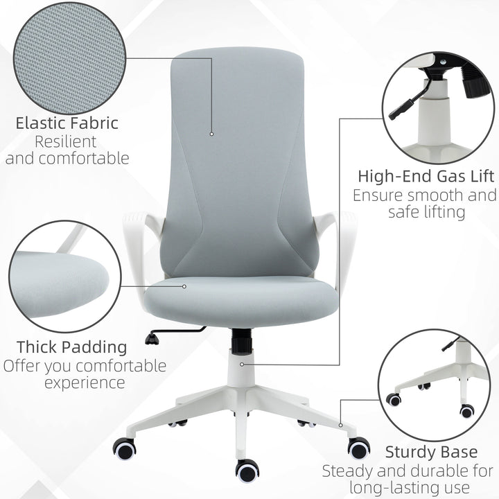 High-Back Office Chair, Elastic Desk Chair with Armrests, Tilt Function, Adjustable Seat Height, Light Grey