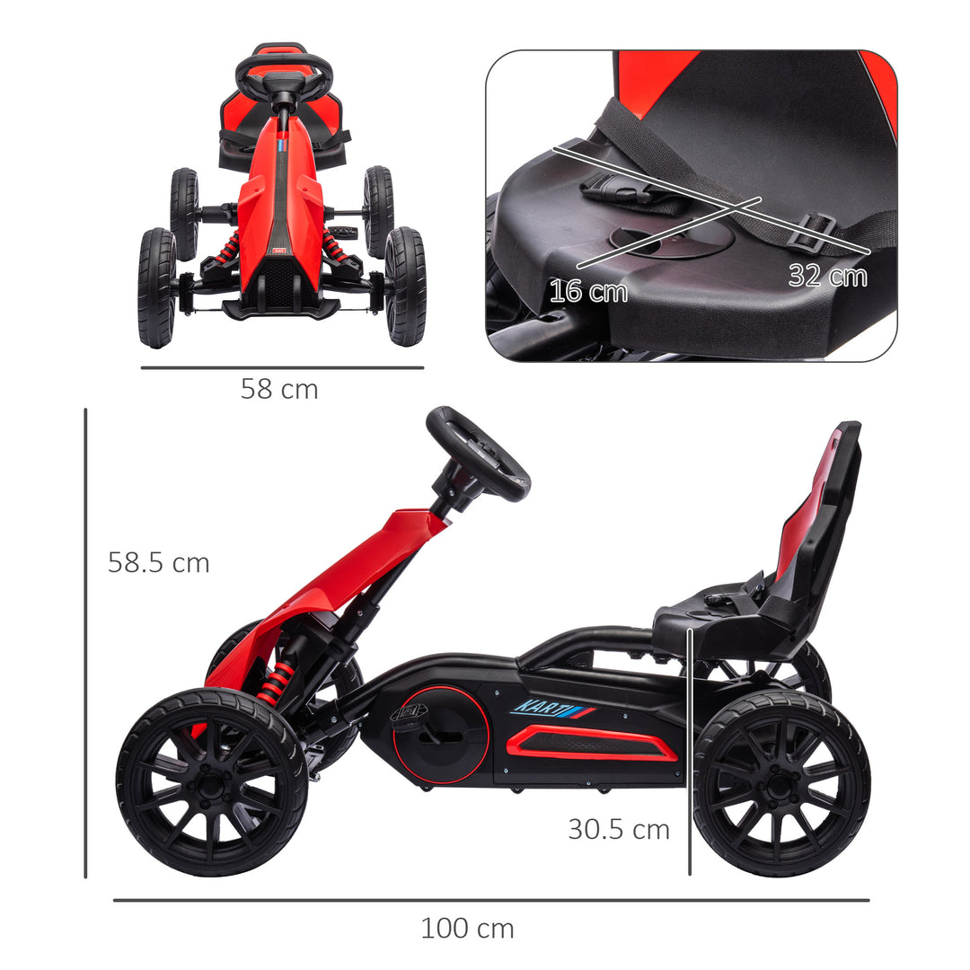 Children Pedal Go Kart, Kids Ride on Racer with Adjustable Seat, Swing Axle, Shock Absorption EVA Tyres, Handbrake, for Boys and Girls Aged 3-8 Years Old, Red
