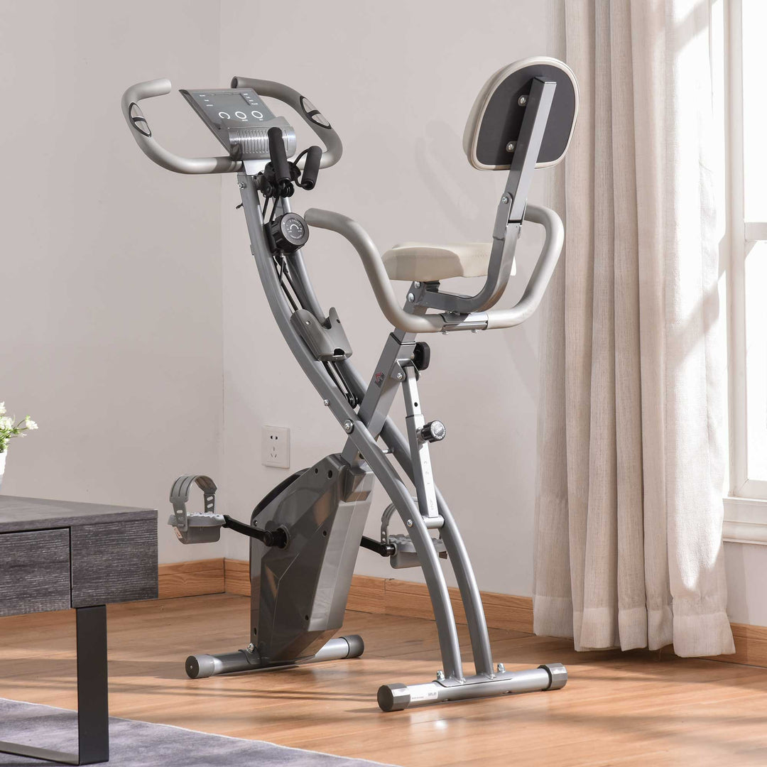 HOMCOM 2-in-1 Foldable Exercise Bike Recumbent Stationary Bike 8-Level Adjustable Magnetic Resistance with Pulse Sensor LCD Display