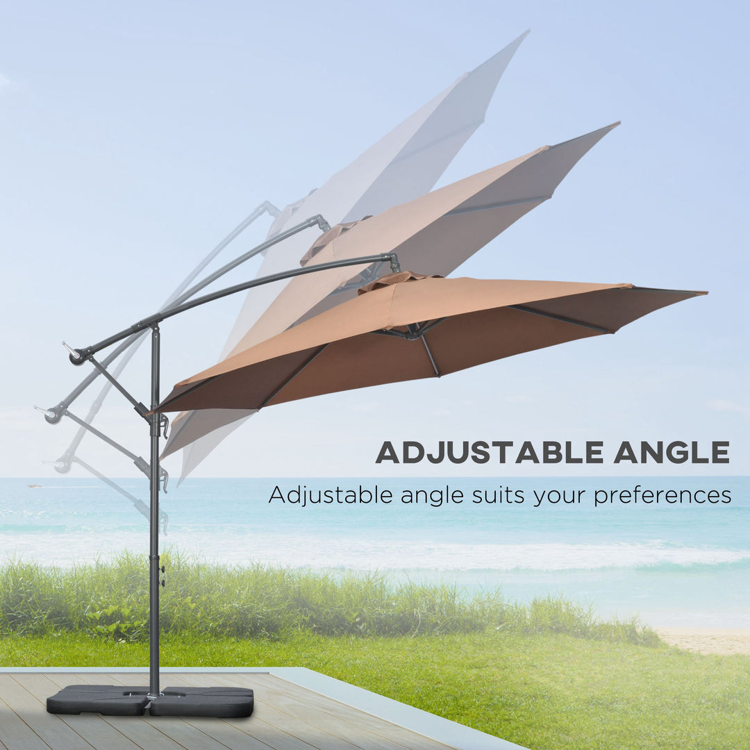 3(m) Garden Banana Parasol Cantilever Umbrella with Crank Handle, Cross Base, Weights and Cover for Outdoor, Hanging Sun Shade, Coffee