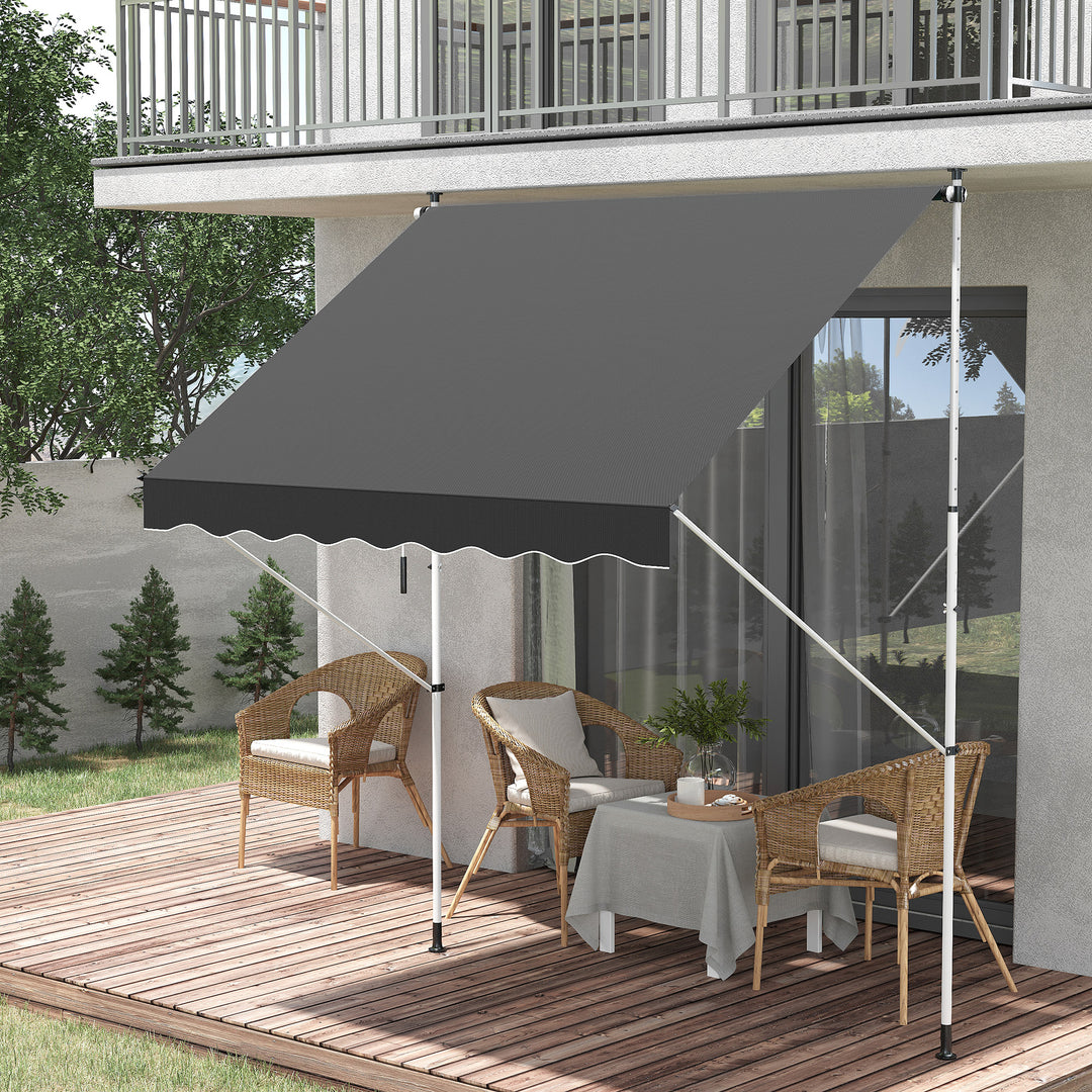 Balcony 2 x 1.5m Manual Adjustable Awning DIY Patio Clamp Awning Canopy  Retractable Shade Shelter - Grey