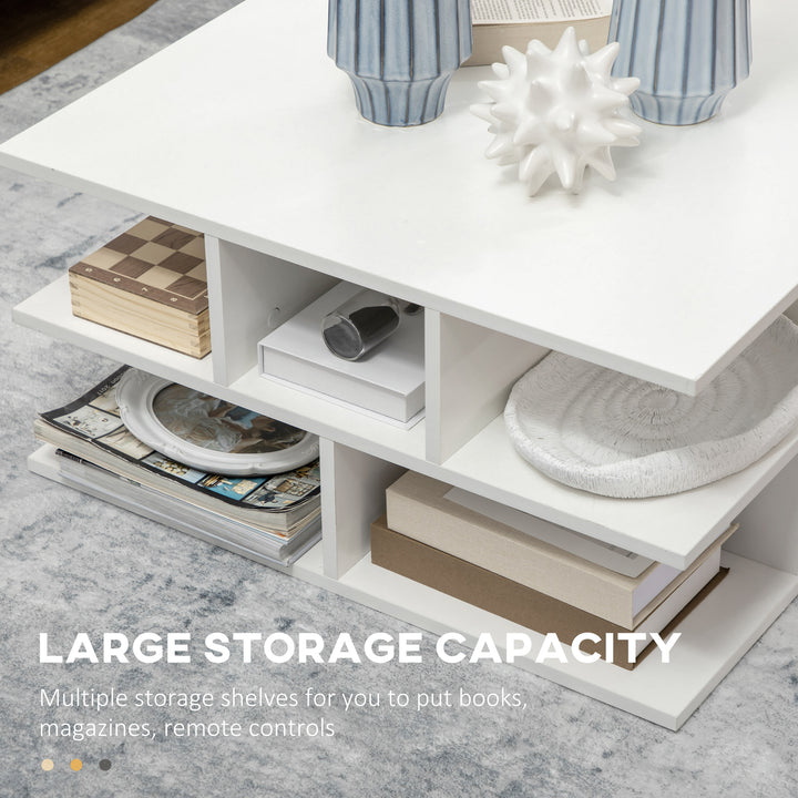 Square Coffee Tables for Living Room, Modern Cocktail Table with Multiple Storage Shelves, 70 x 70 x 36.5 cm, White