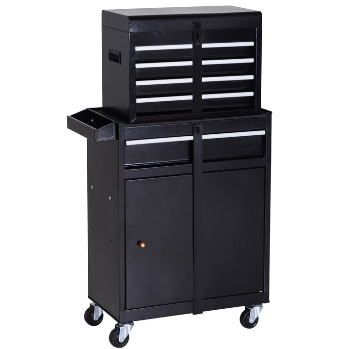 DURHAND Tool Chest 2 in 1 Metal Tool Cabinet Storage Box with 5 Drawers Pegboard Wheels 60x28x104.5cm Black