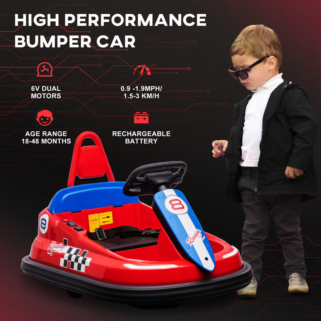 Electric Kids Bumper Car, 6V 360-Degree Rotation Waltzer Car, Battery Powered Ride on Car with 2 Speeds, Music, Horn and Lights, Gift for 18-48 Months - Red