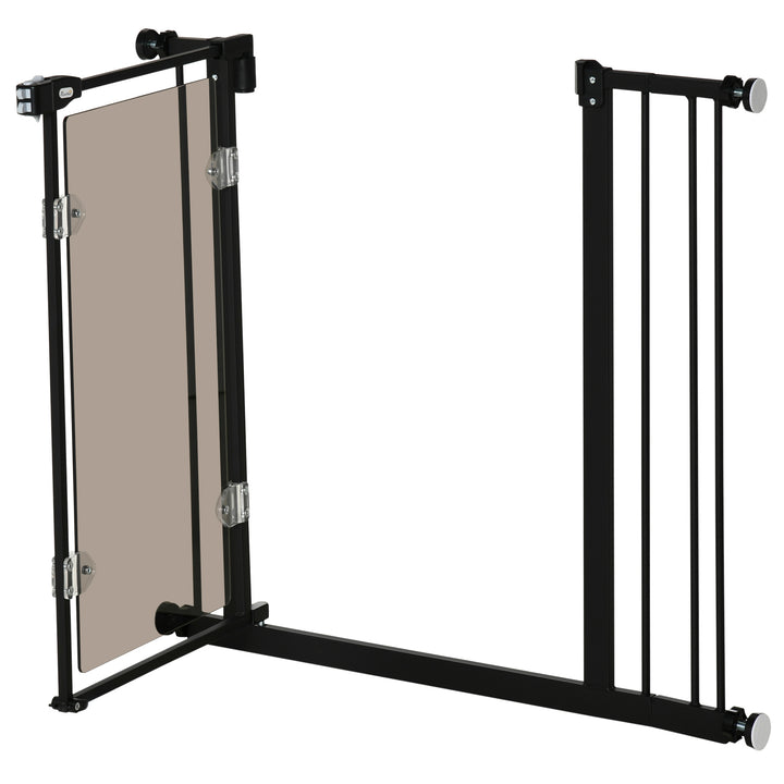 PawHut Pressure Fit Pet Safety Gate, Auto-Close Dog Barrier Stairgate w/ Double Locking, Acrylic Panel for Doors, Hallways, Staircases, Black