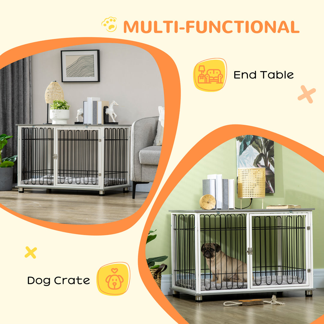 PawHut Dog Crate Furniture Side End Table with Soft Washable Cushion, Indoor Dog Kennel with Lockable Door, for Small and Medium Dogs