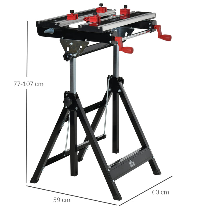 Foldable Work Bench Tool Stand with Adjustable Height and Clamps, Carpenter Saw Table, Heavy Duty Steel Frame, 100kg Capacity