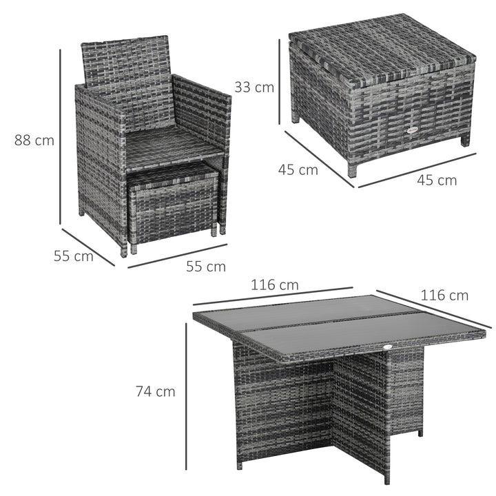 9PC Rattan Dining Set Garden Furniture 8-seater Wicker Outdoor Dining Set Chairs + Footrest + Table Thick Cushion - Grey