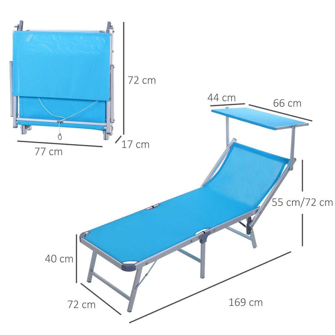 Outsunny Garden Sun Lounger Texteline Chaise Lounge Reclining Chair with Canopy Adjustable Backrest Bed Aluminium Frame - Blue