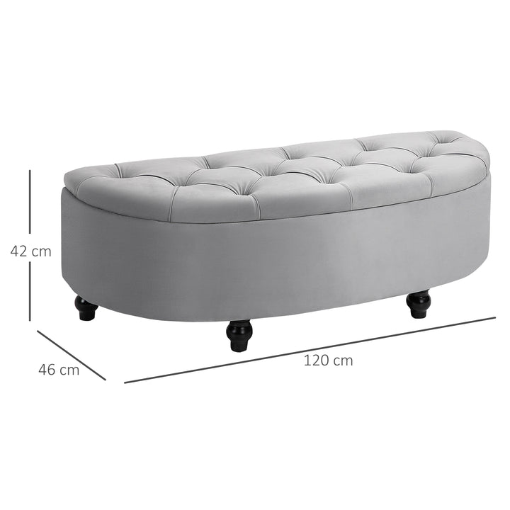 HOMCOM Semi-Circle Storage Ottoman Bench Tufted Upholstered Accent Seat Footrest Stool with Rubberwood Legs for Entryway & Bedroom, Grey
