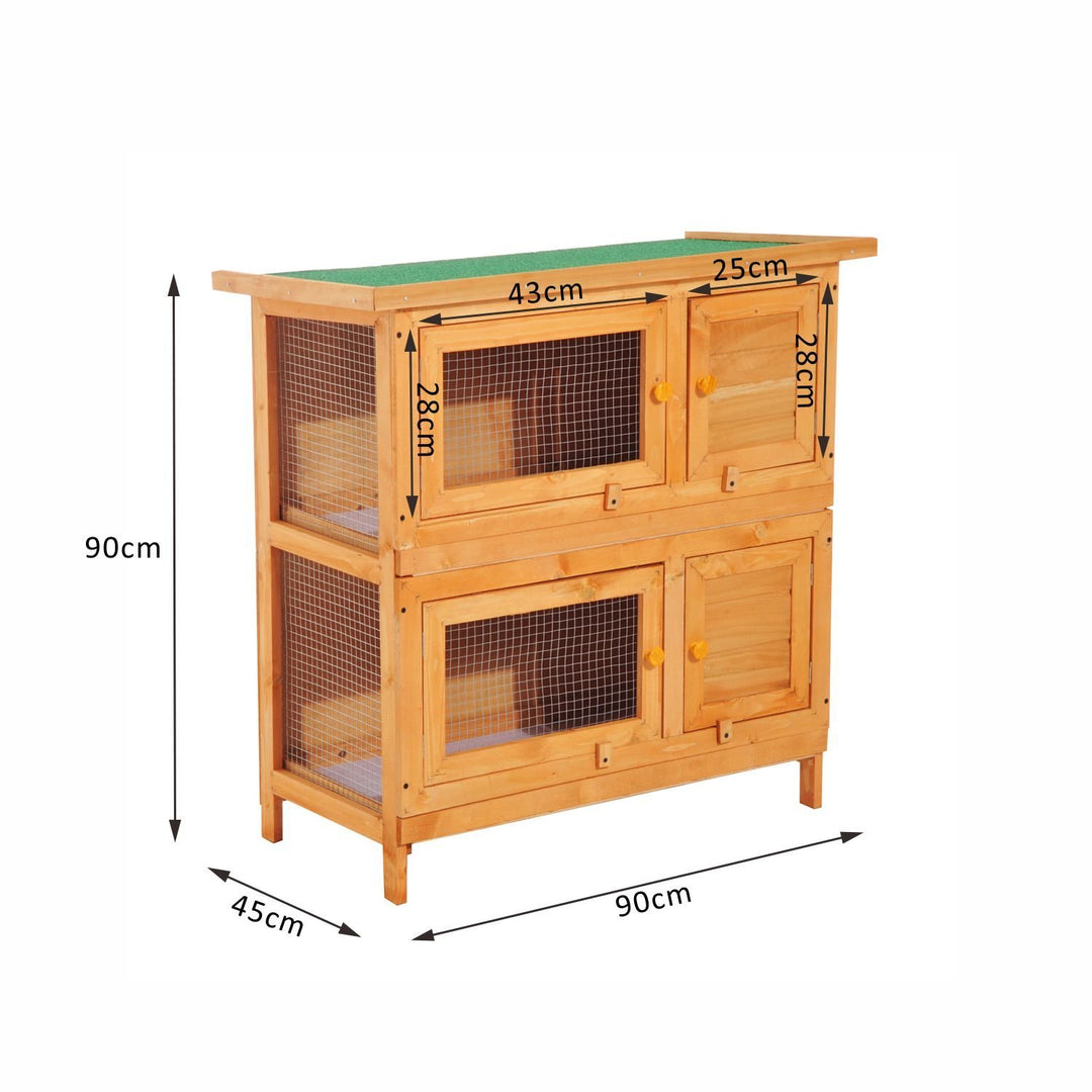 Pawhut Wooden Rabbit Hutch 2 Tiers Bunny House Rabbit Cage w/ Slide-Out Tray and Hinged Opening Roof Small Animal House for Indoor