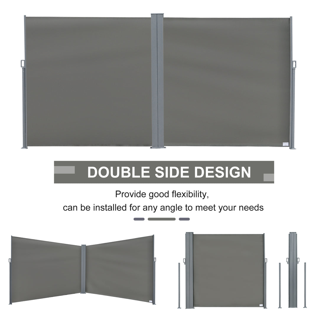 Patio Retractable Double Side Awning Folding Privacy Screen Fence Privacy Wall Corner Divider Sun Shade Wind Screen Indoor Room Divider-Grey