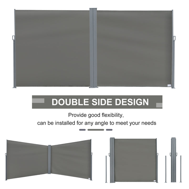 Patio Retractable Double Side Awning Folding Privacy Screen Fence Privacy Wall Corner Divider Sun Shade Wind Screen Indoor Room Divider-Grey