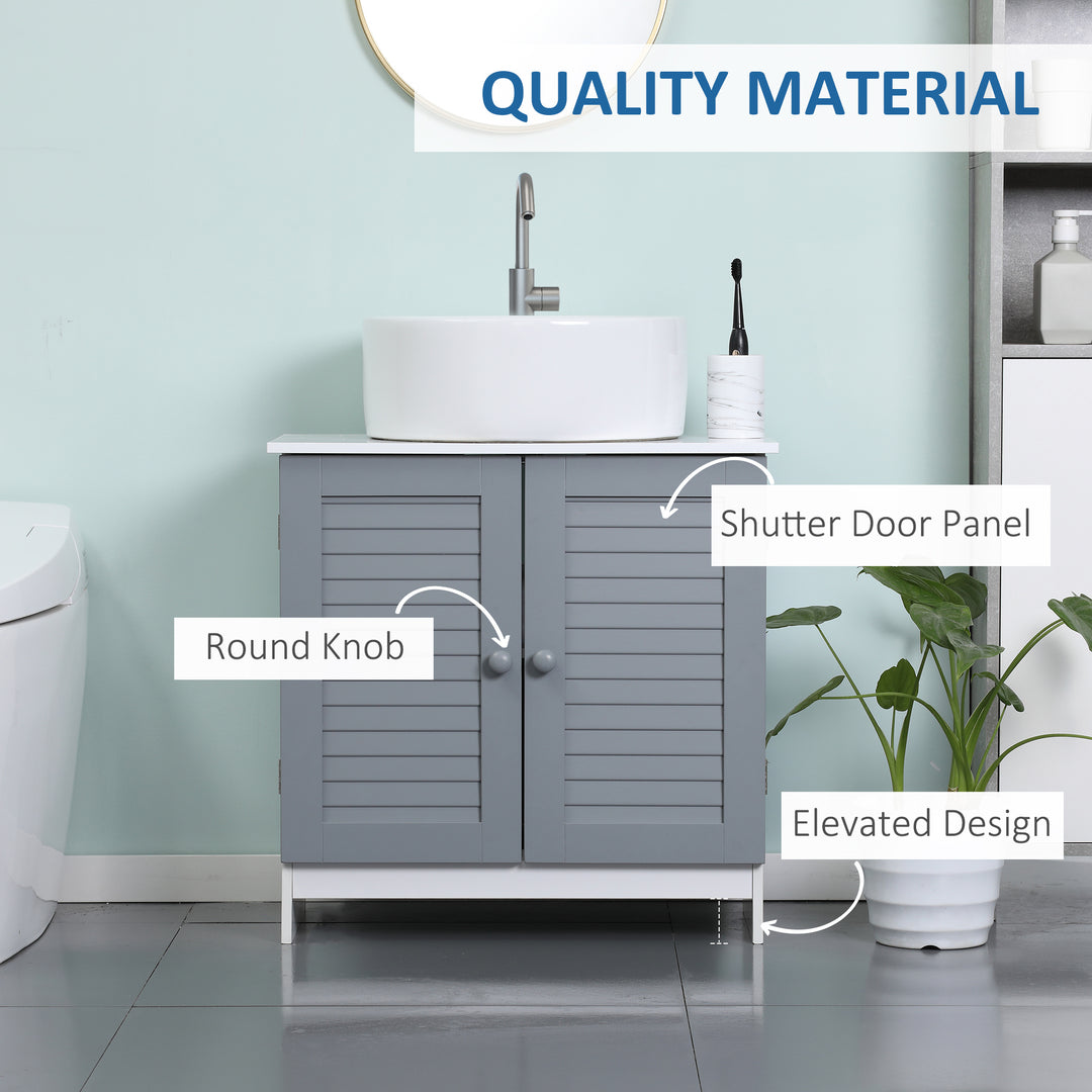 kleankin Under Sink Storage Bathroom Cabinet with Adjustable Shelf, Pedestal Under Sink Design, Grey and White