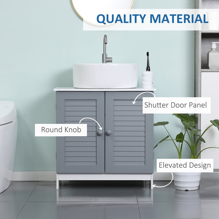 kleankin Under Sink Storage Bathroom Cabinet with Adjustable Shelf, Pedestal Under Sink Design, Grey and White