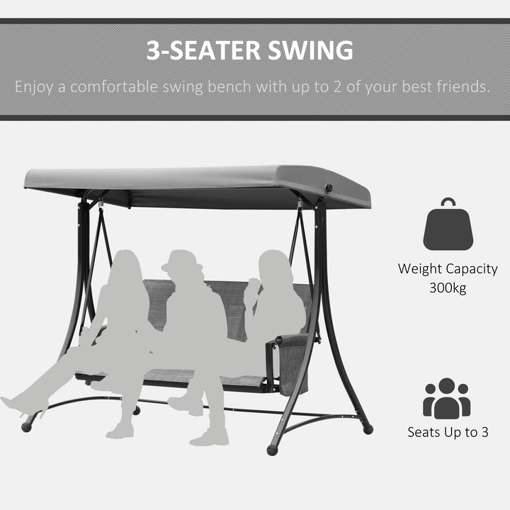 Outsunny 3 Person Outdoor Patio Porch Swing Chair with High Back Design, Side Pouches and Adjustable Canopy, Charcoal Grey