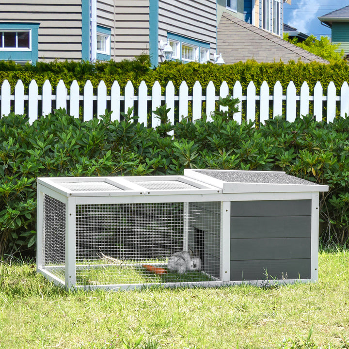 PawHut Indoor Outdoor Wooden Rabbit Hutch Small Animal Cage Pet Run Cover, with UV-resistant Asphalt roof and Water-repellent Paint