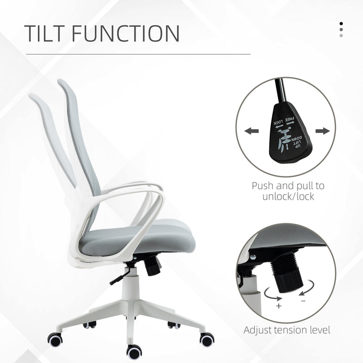 High-Back Office Chair, Elastic Desk Chair with Armrests, Tilt Function, Adjustable Seat Height, Light Grey