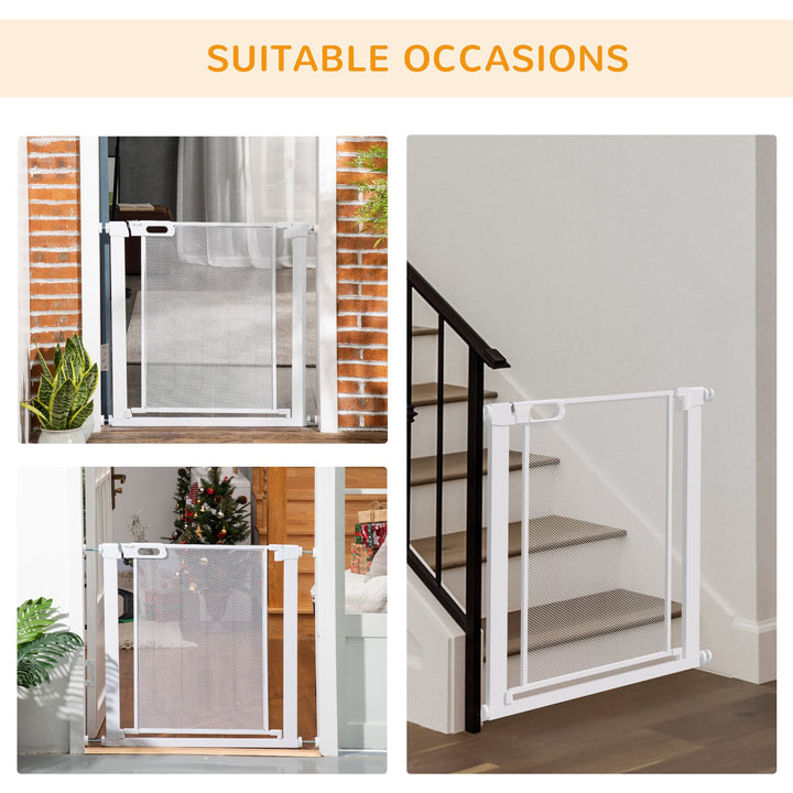 PawHut Pressure Fit Safety Gate for Doors and Stairs, Dog Gate with Auto Close, Pet Barrier for Hallways, with Double Locking Openings 75-82 cm White