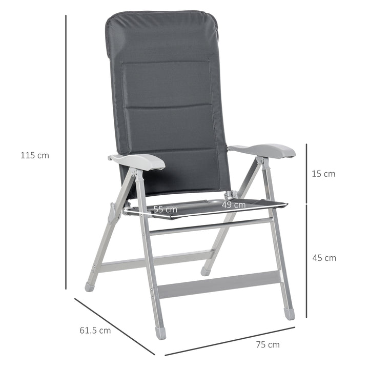 2 Pcs Patio Folding Dining Chair w/ Adjustable Back &amp; Armrest Portable for Camping Garden Pool Beach Deck Grey