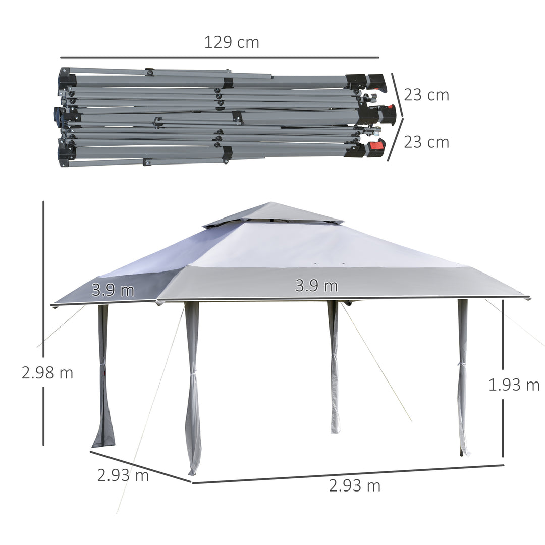 Outsunny Pop-up Canopy Gazebo Tent with Roller Bag &amp; Adjustable Legs Outdoor Party, Steel Frame, 4 x 4m  White &amp; Grey