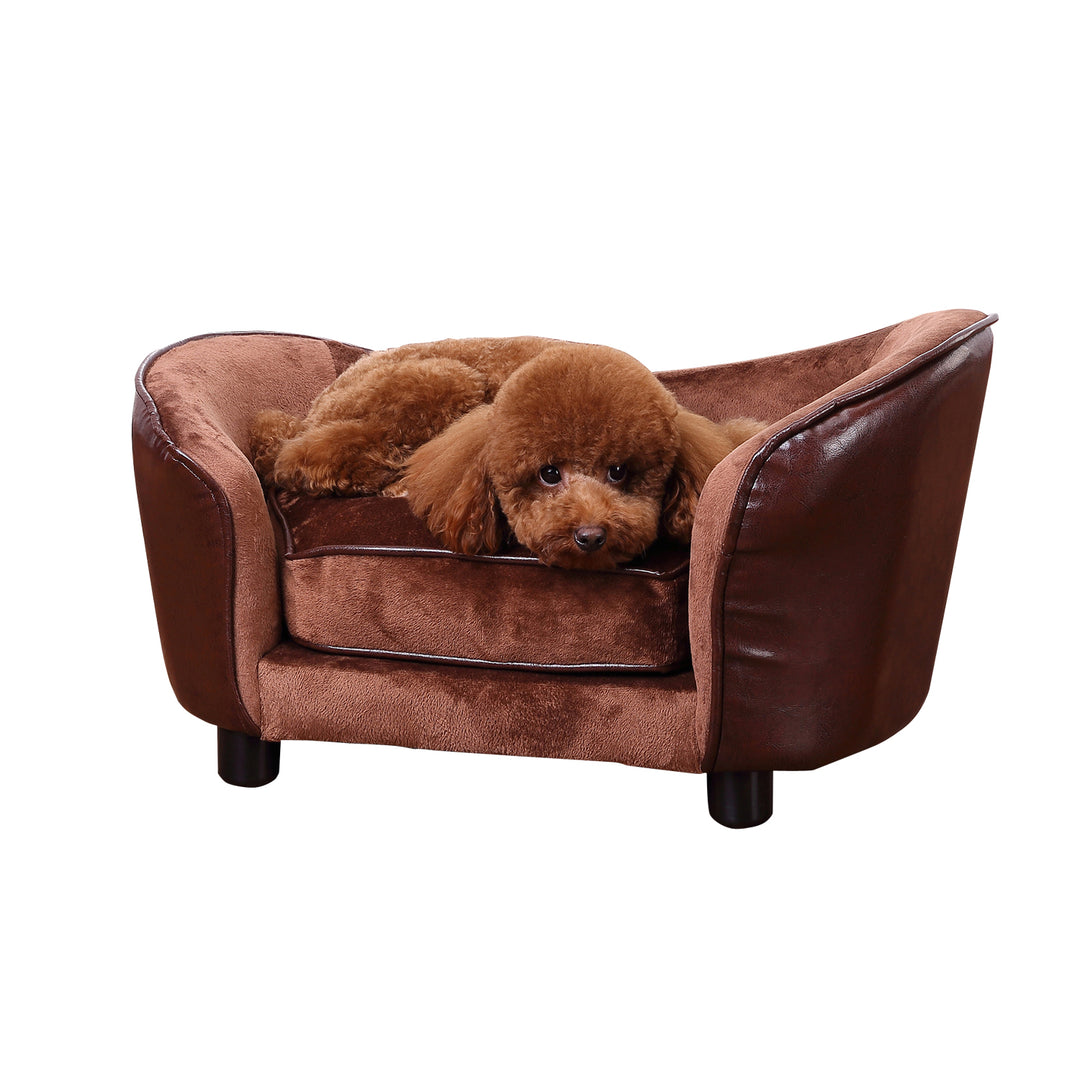 PawHut Dog Sofa Chair with Legs, Pet Couch with Soft Cushion for Small Dogs Cats, Brown, 78 x 57 x 35.5 cm
