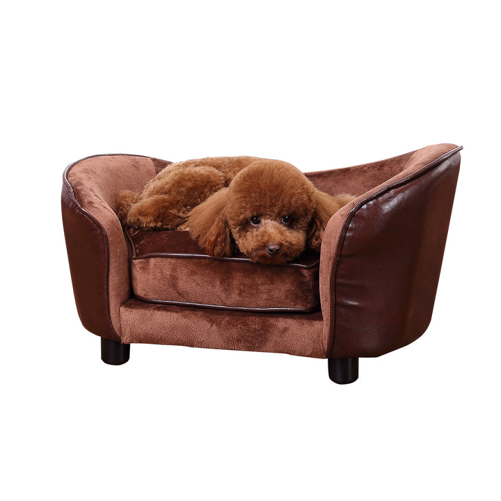 PawHut Dog Sofa Chair with Legs, Pet Couch with Soft Cushion for Small Dogs Cats, Brown, 78 x 57 x 35.5 cm
