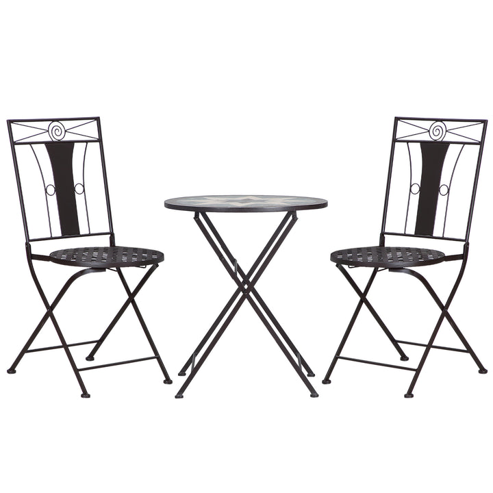 Outsunny 3-Piece Patio Bistro Set, Mosaic Table and 2 Armless Chairs with Foldable Design, Metal Frame for Garden, Poolside, Coffee