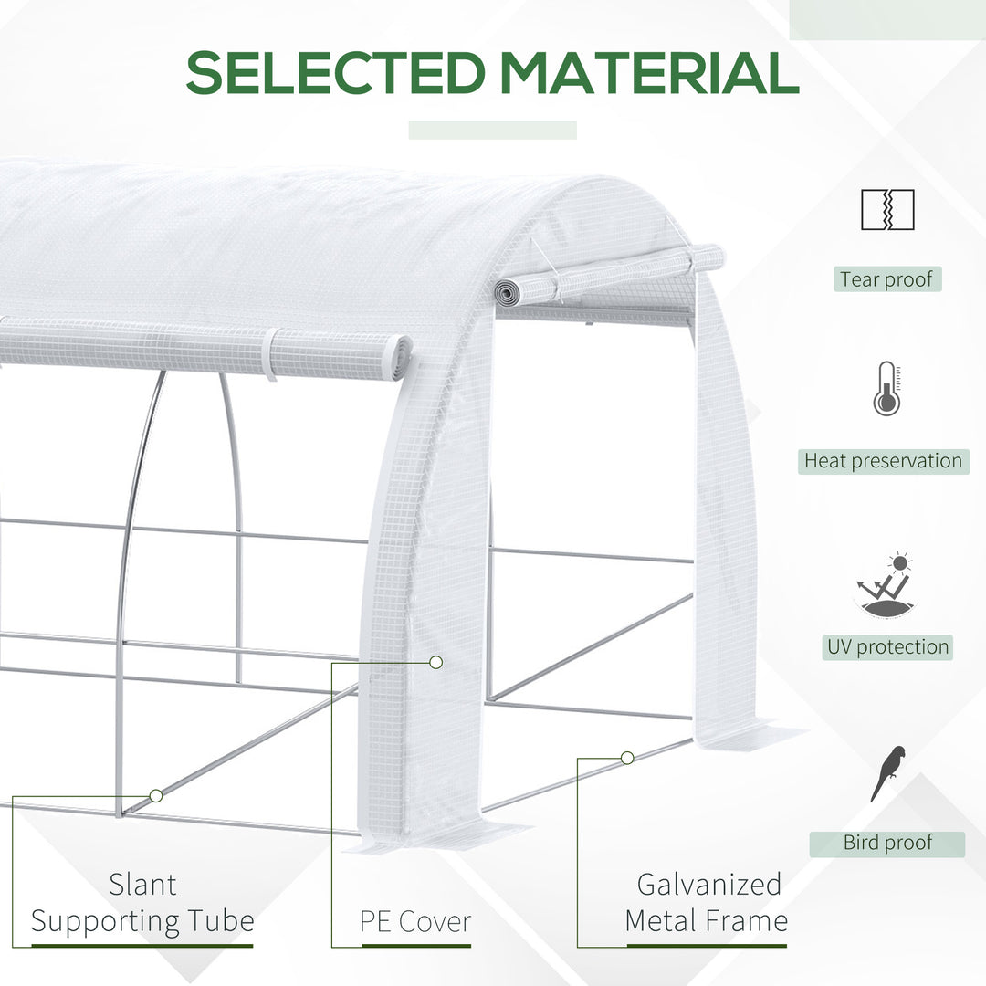 Outsunny 6 x 3 x 2 m Polytunnel Greenhouse, Walk in Pollytunnel Tent with Steel Frame, Reinforced Cover, Zippered Door and 8 Windows for Garden White