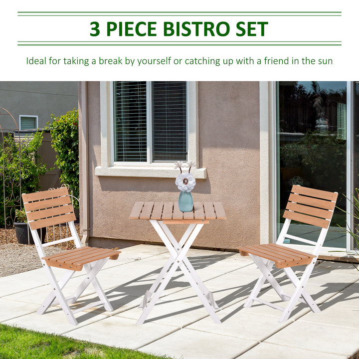 Outsunny 3 Piece Patio Bistro Set, Folding Outdoor Chairs and Table Set, Pine Wood Frame for Poolside Garden, Natural