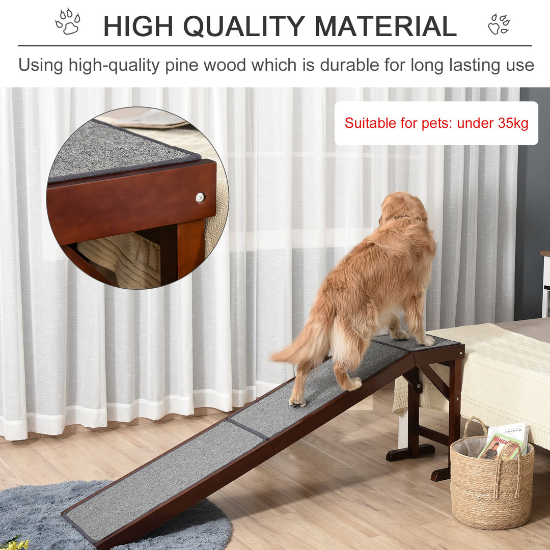 Pet Ramp for Dogs Non-slip Carpet Top Platform Pine Wood 188 x 40.5 x 63.5, Brown, Grey