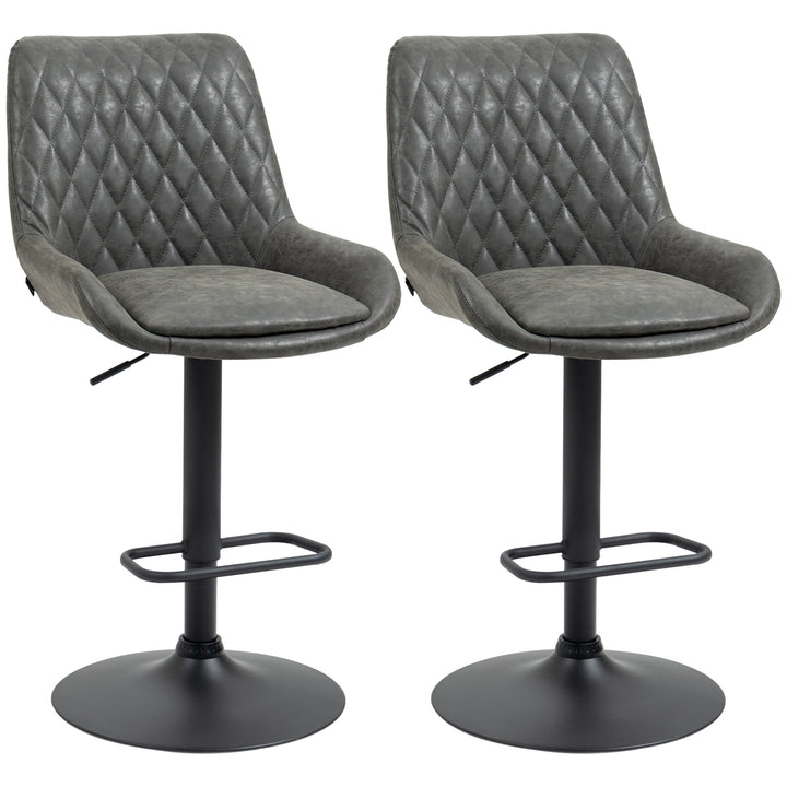 Retro Bar Stools Set of 2, Adjustable Kitchen Stool, Upholstered Bar Chairs with Back, Swivel Seat, Dark Grey