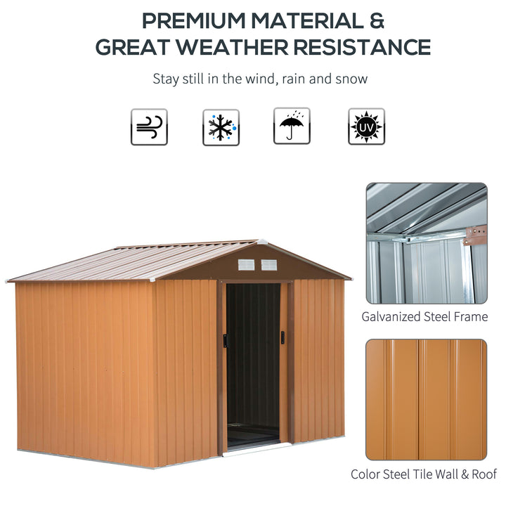 Outsunny 13 x 11 ft Metal Garden Shed Large Patio Roofed Tool Storage Box with Foundation Ventilation and Sliding Doors, Yellow