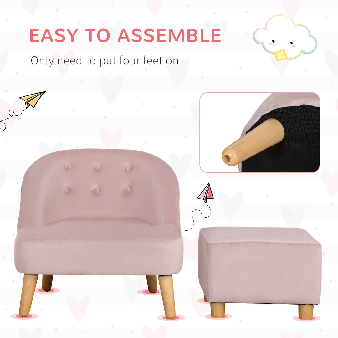 Toddler Chair, 2pcs Kids Sofa Set, Sofa &amp; Ottoman for Bedroom, Playroom, Boys and Girls, 3-5 years old, Pink