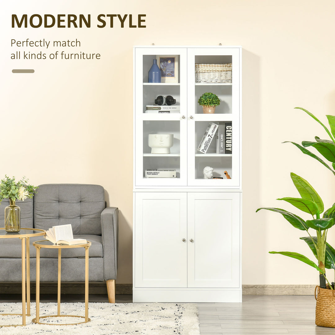 HOMCOM Modern Bookcase with Doors, Display Storage Cabinet with Adjustable Shelves for Living Room, Study, Office, White