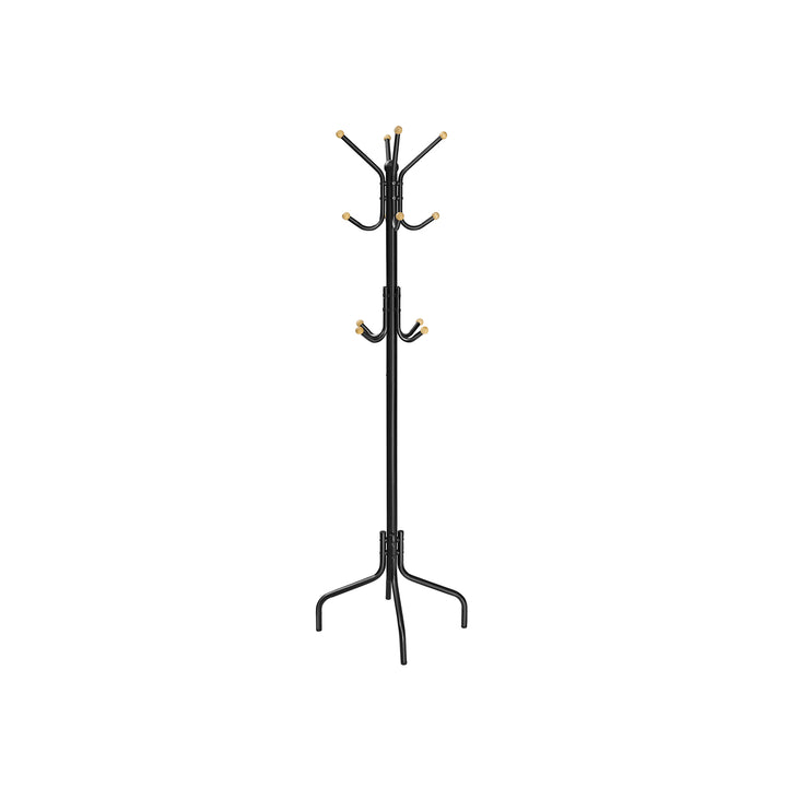 Coat Stand, Metal Coat Rack with 12 Hooks for Jackets-Black