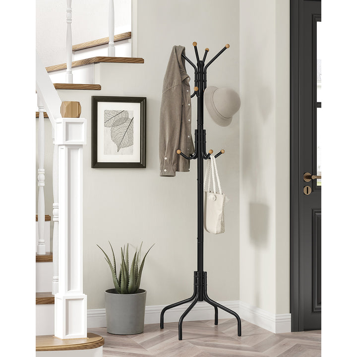 Coat Stand, Metal Coat Rack with 12 Hooks for Jackets-Black