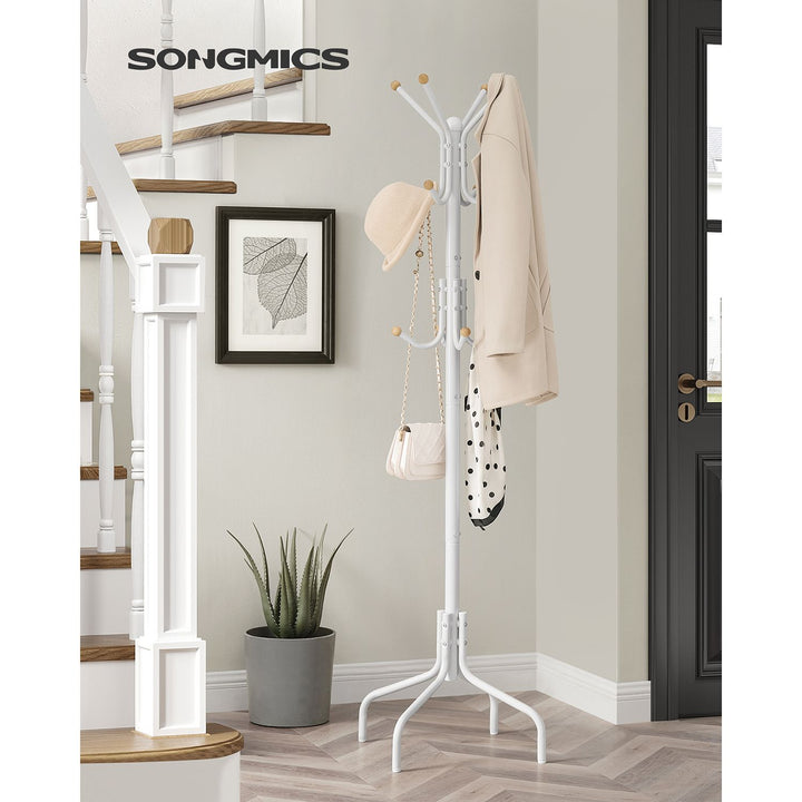 Coat Stand, Metal Coat Rack with 12 Hooks For Jackets-White