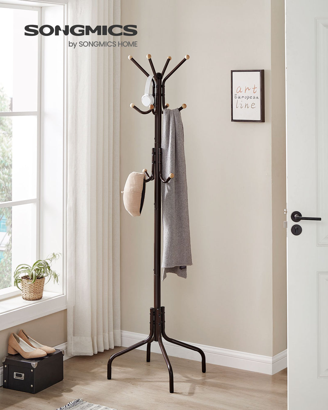 Coat Stand with 12 Hooks and 4 Legs