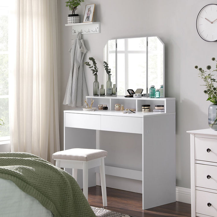 Dressing Table with Tri-Fold Mirror