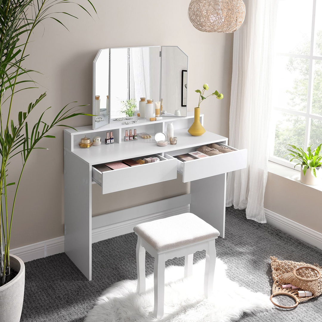 Dressing Table with Tri-Fold Mirror