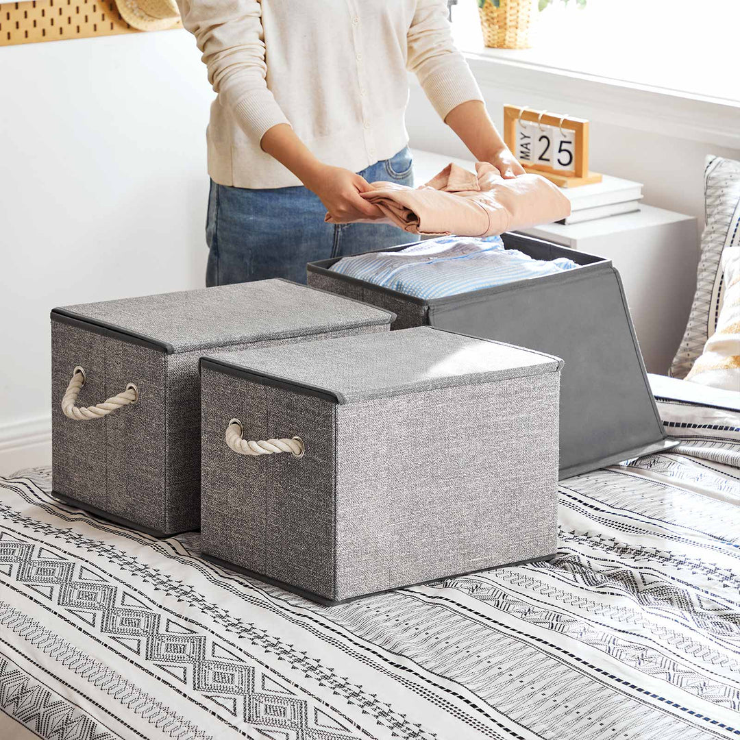Set of 3 Fabric Storage Boxes with Lid