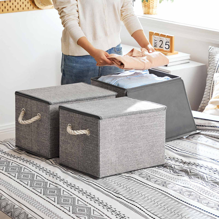 Set of 3 Fabric Storage Boxes with Lid