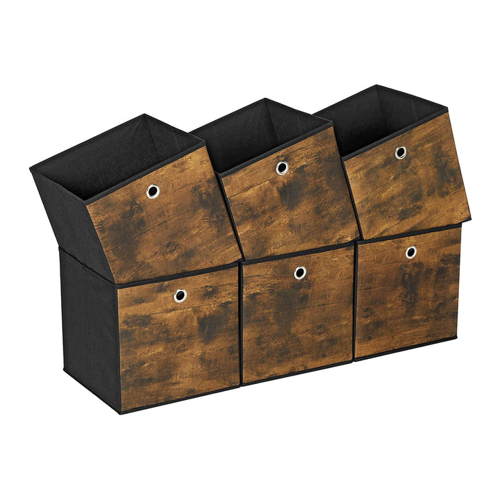 Set of 6 Brown & Black Folding Storage Box