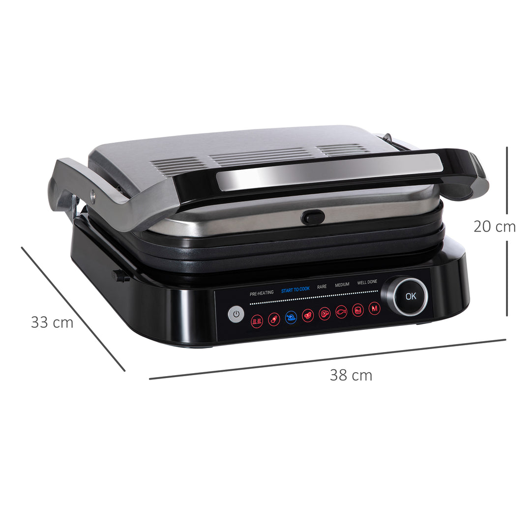 Health Grill & Panini Press, 2100W Electric Non-stick Grill with 180° Flat Open, Drip Tray, Removable Plate, Spatula and 8 Automatic Settings