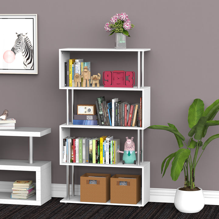 HOMCOM Wooden S Shape Bookcase Bookshelf Dividers Storage Display Unit White